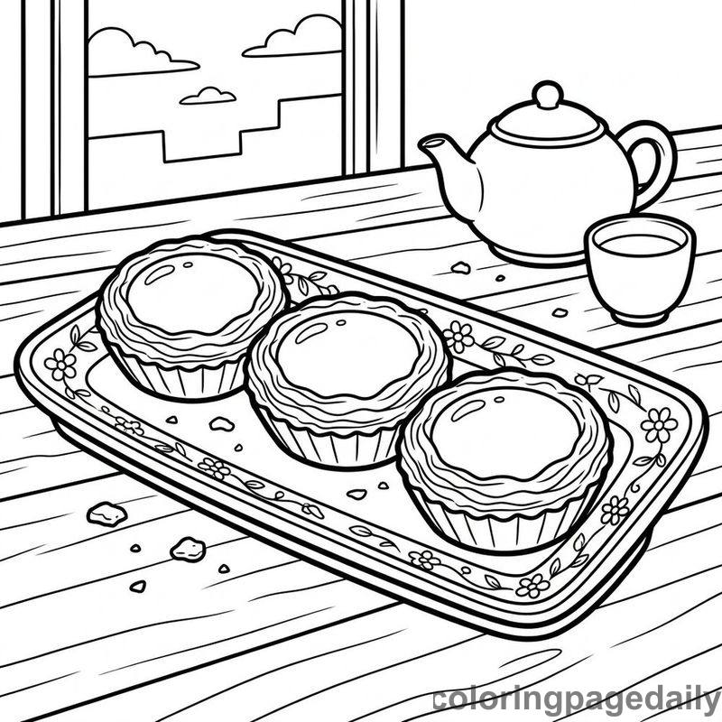 Traditional Chinese Egg Tarts - Daily printable coloring page in Food category