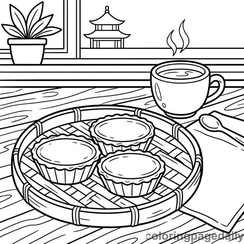 Traditional Chinese Egg Tarts - Daily printable coloring page in Food category