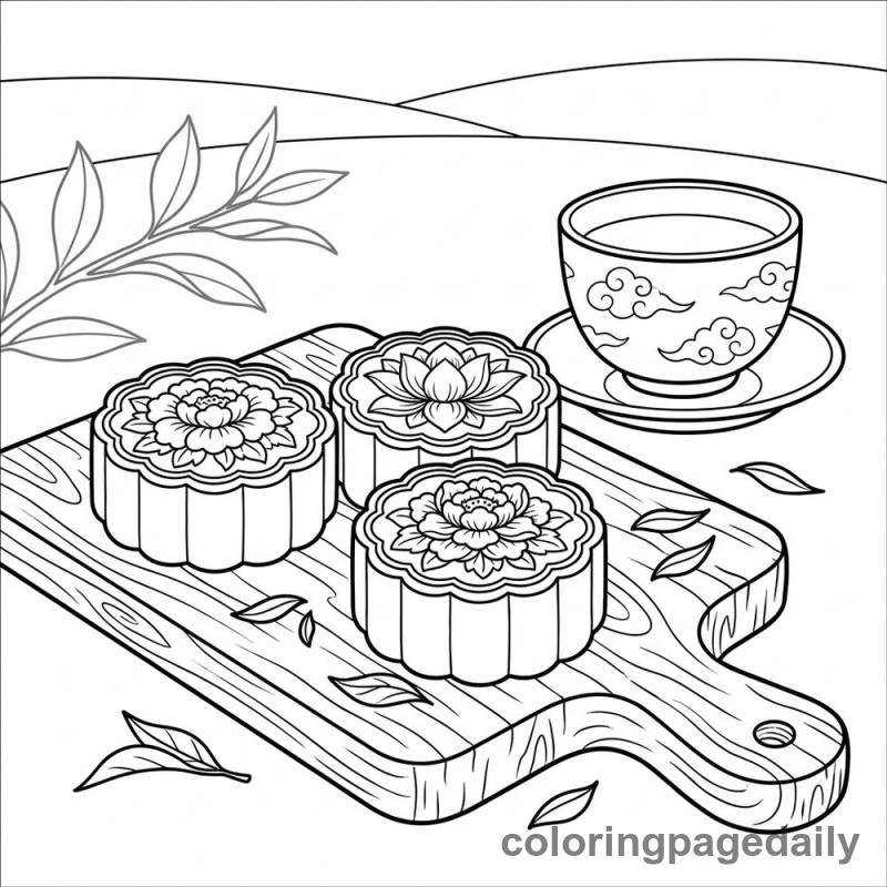 Traditional Chinese Mooncakes - Daily printable coloring page in Food category
