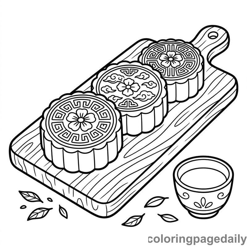 Traditional Chinese Mooncakes - Daily printable coloring page in Food category