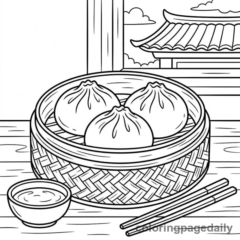 Traditional Chinese Steamed Bao - Daily printable coloring page in Food category