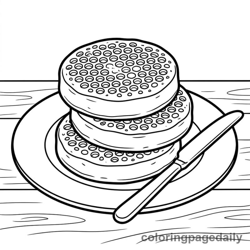 Traditional English Crumpets - Daily printable coloring page in Food category
