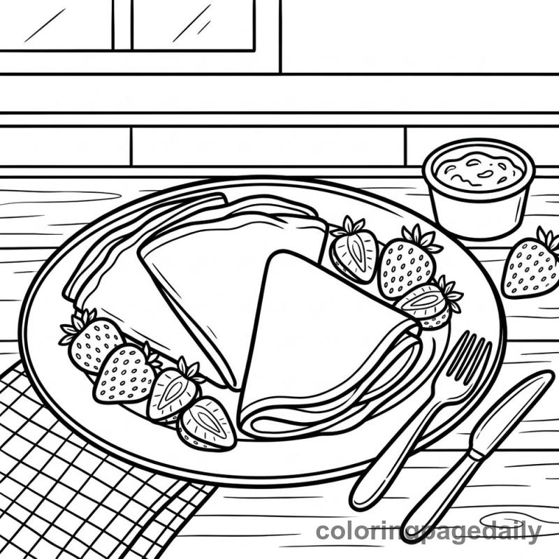 Traditional French Crepes Plate - Daily printable coloring page in Food category