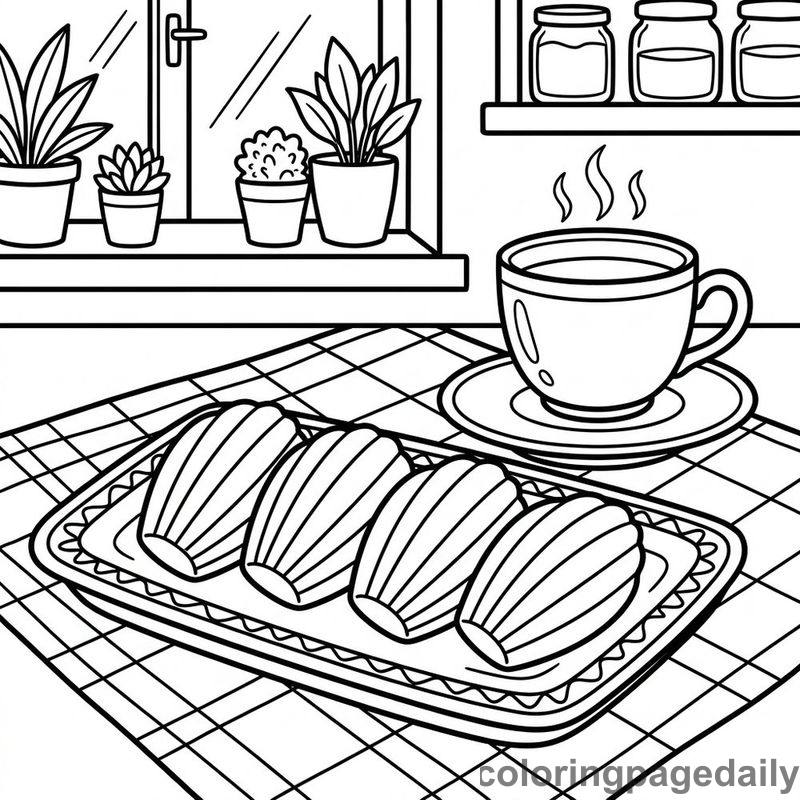 Traditional French Madeleine Cookies - Daily printable coloring page in Food category