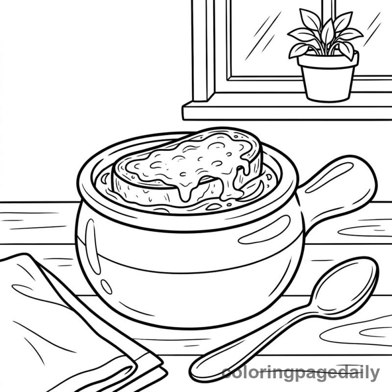 Traditional French Onion Soup - Daily printable coloring page in Food category