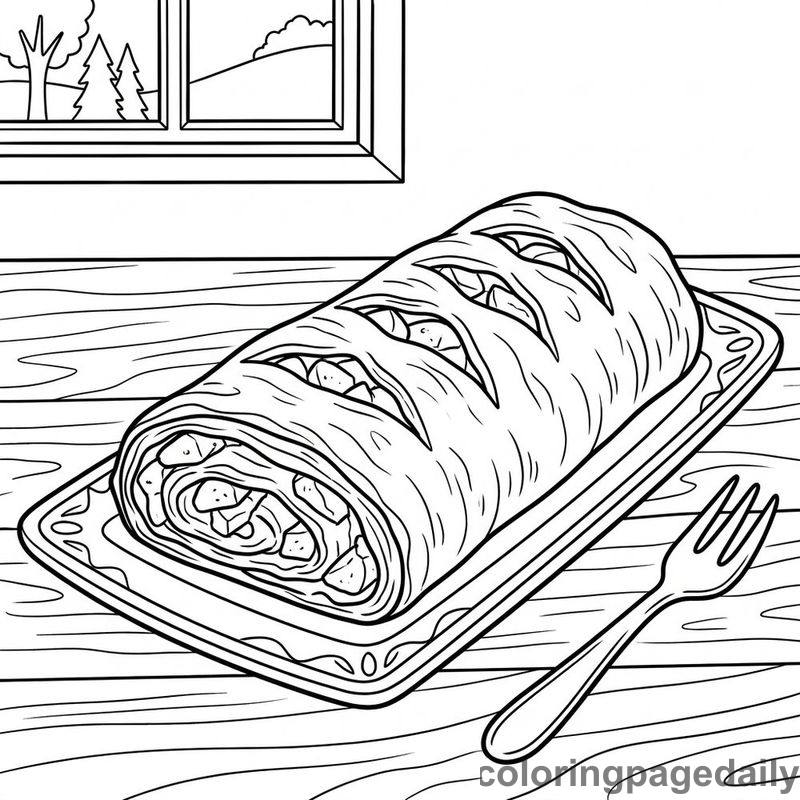 Traditional German Apple Strudel - Daily printable coloring page in Food category