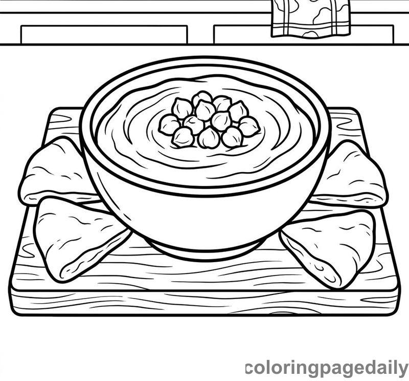 Traditional Hummus And Pita - Daily printable coloring page in Food category