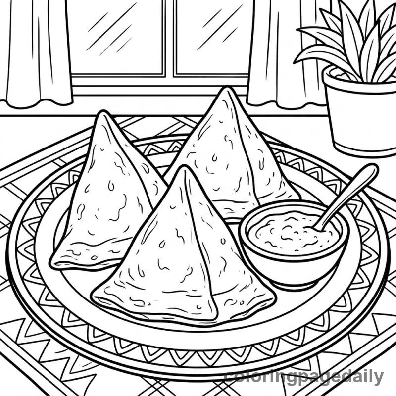Traditional Indian Samosa Plate - Daily printable coloring page in Food category