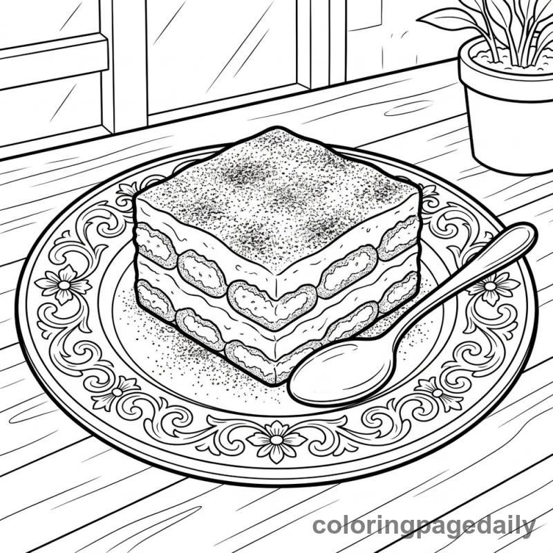 Traditional Italian Tiramisu - Daily printable coloring page in Food category