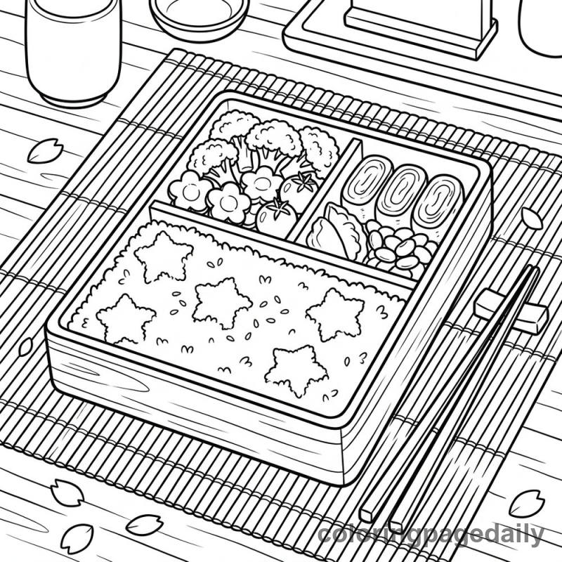 Traditional Japanese Bento Box - Daily printable coloring page in Food category