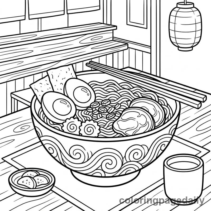 Traditional Japanese Ramen Bowl - Daily printable coloring page in Food category