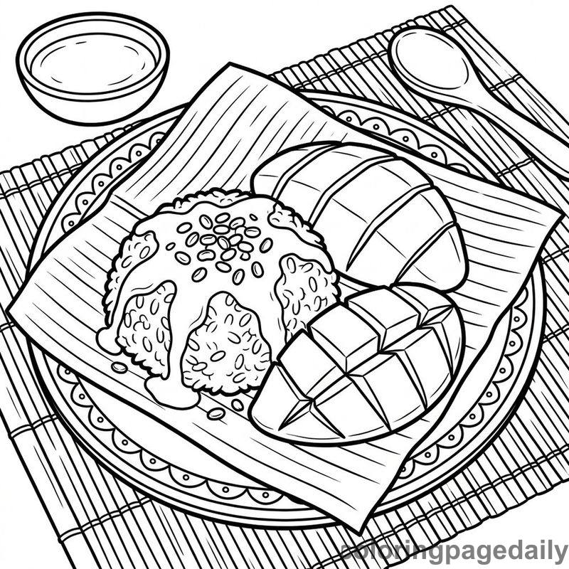 Traditional Mango Sticky Rice - Daily printable coloring page in Food category