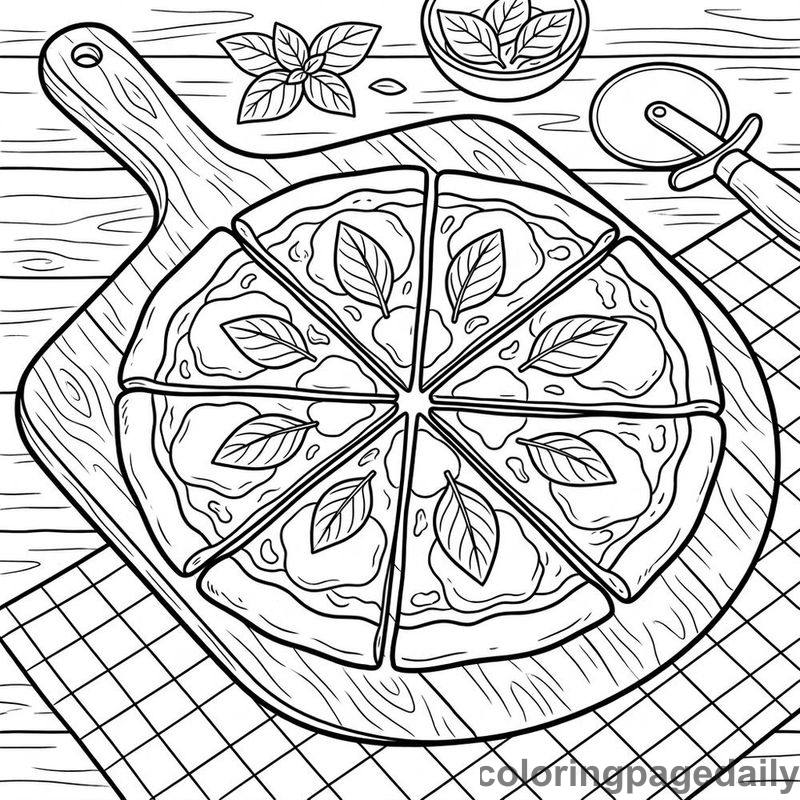 Traditional Margherita Pizza Slices - Daily printable coloring page in Food category