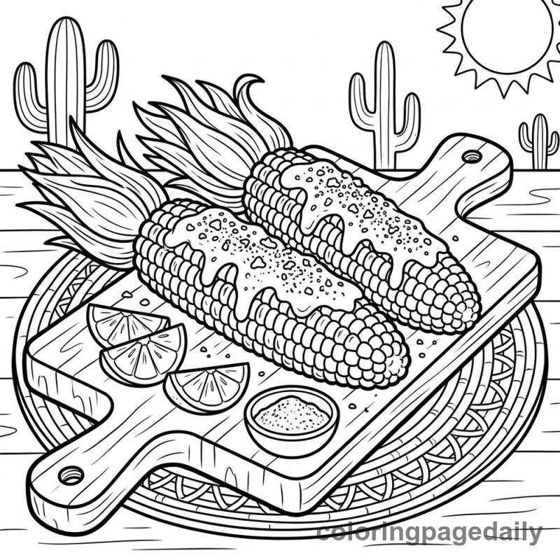 Traditional Mexican Elote Board - Daily printable coloring page in Food category