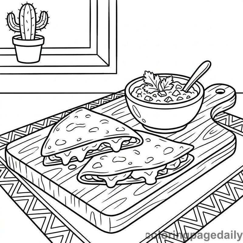 Traditional Mexican Quesadillas - Daily printable coloring page in Food category