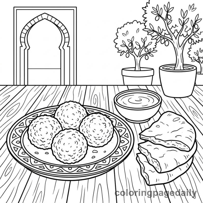 Traditional Middle Eastern Falafel - Daily printable coloring page in Food category