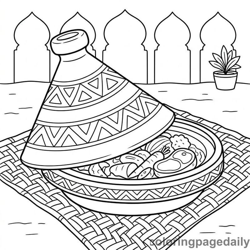 Traditional Moroccan Tagine - Daily printable coloring page in Food category