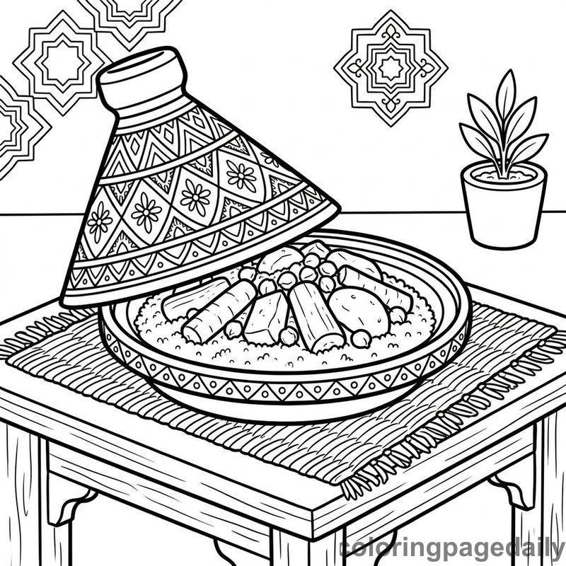 Traditional Moroccan Tagine Dish - Daily printable coloring page in Food category