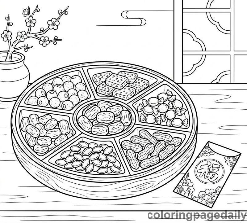 Traditional New Year Candy Box - Daily printable coloring page in Chinese New Year category