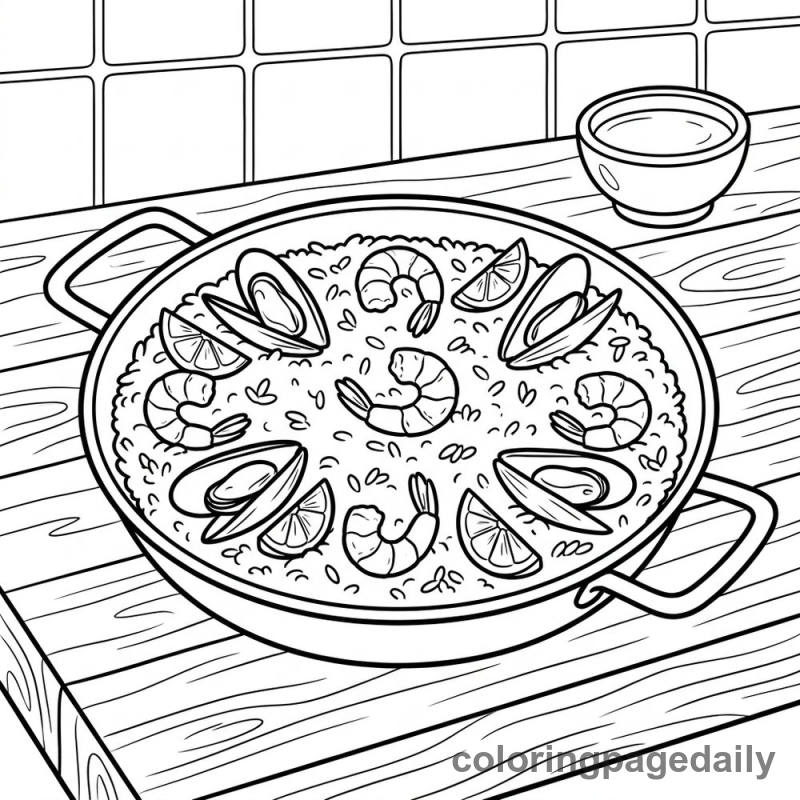 Traditional Spanish Paella Pan - Daily printable coloring page in Food category