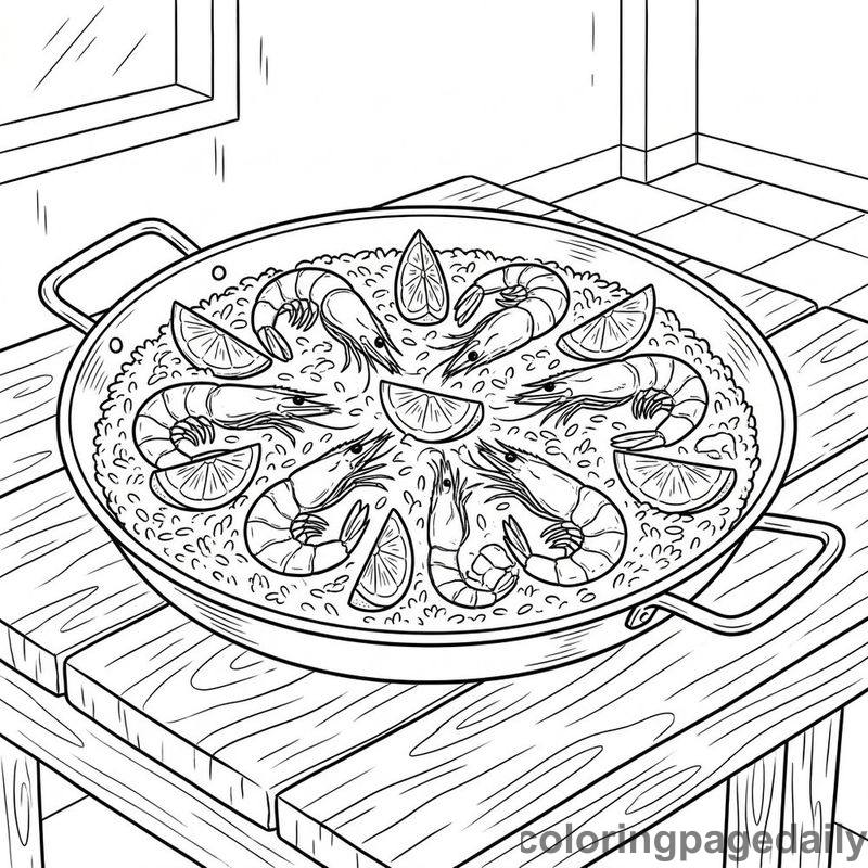 Traditional Spanish Paella Pan - Daily printable coloring page in Food category