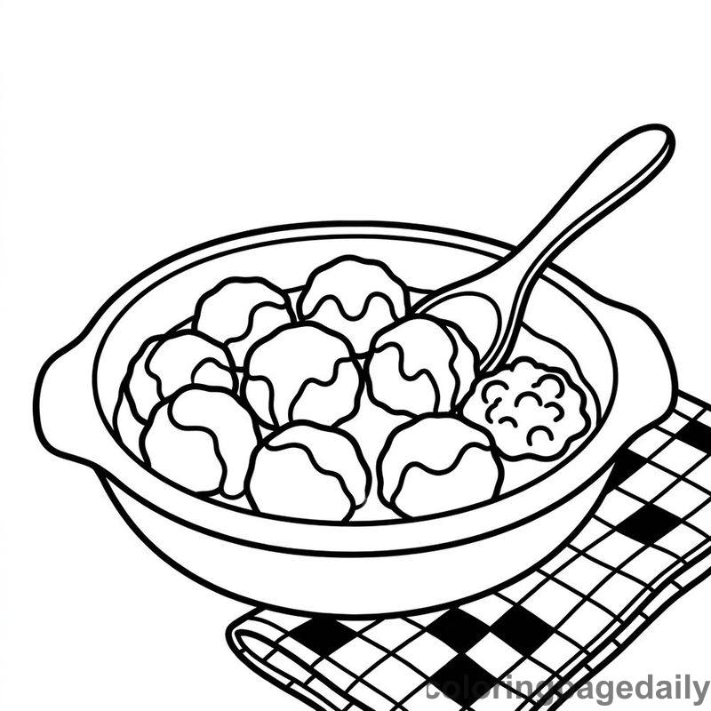 Traditional Swedish Meatballs Bowl - Daily printable coloring page in Food category