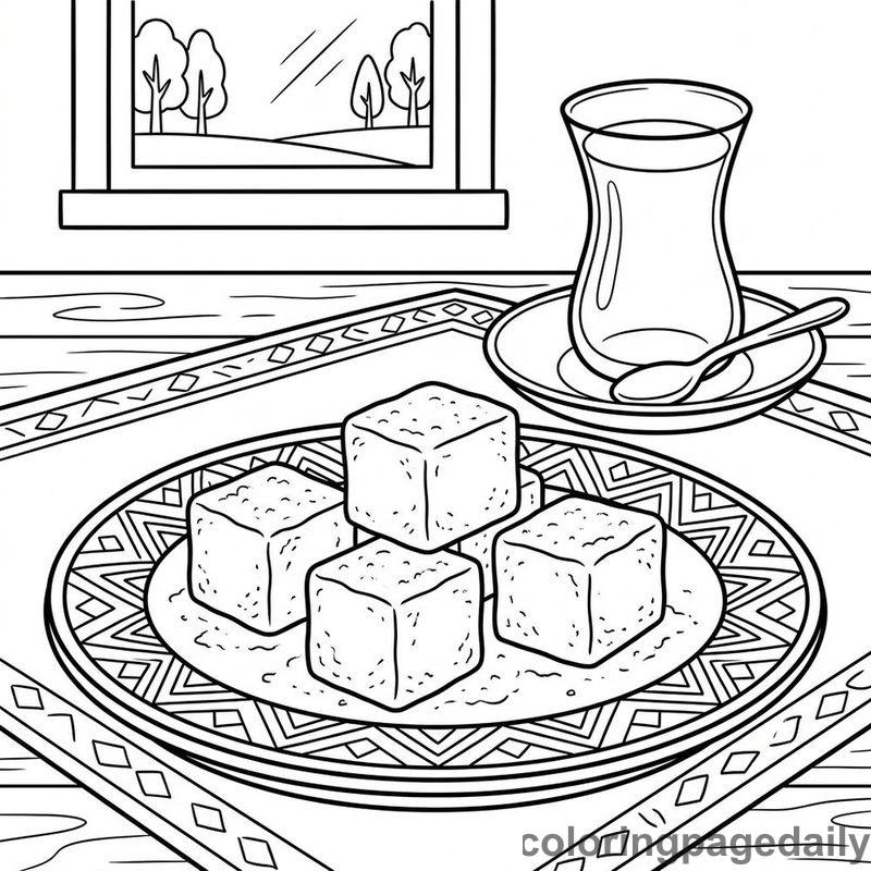 Traditional Turkish Delight Plate - Daily printable coloring page in Food category
