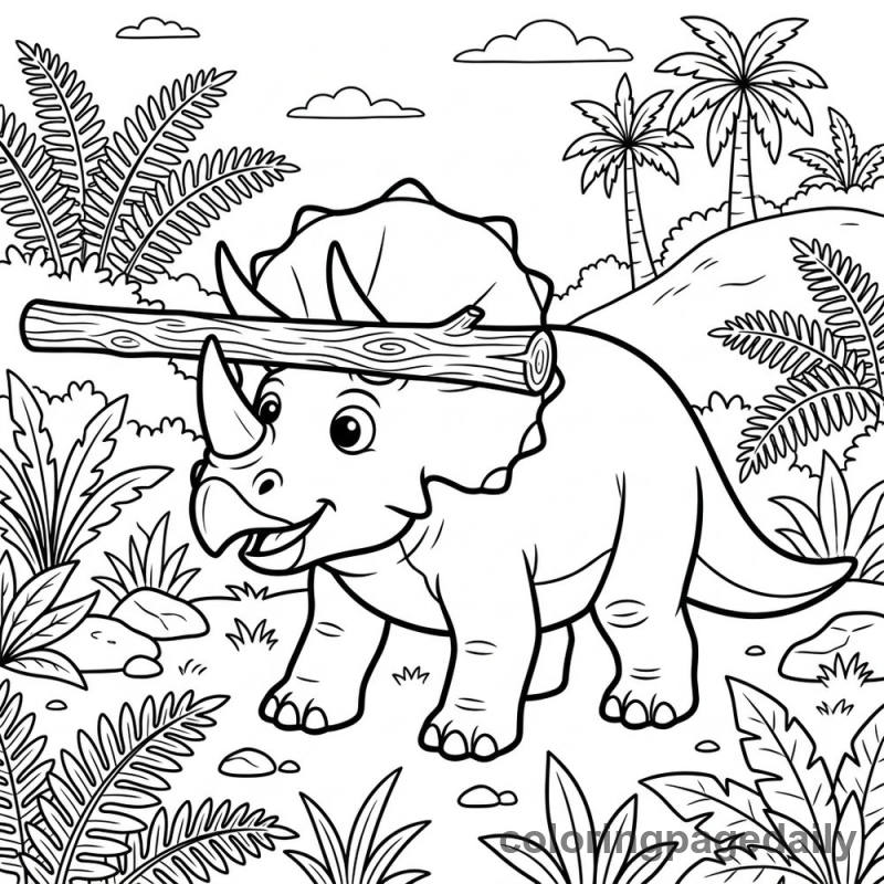 Triceratops Balancing Stick - Daily printable coloring page in Dinosaur category