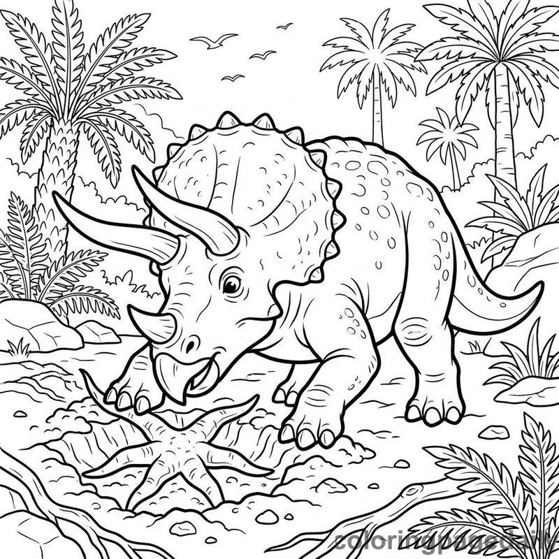 Triceratops Digging Star Root - Daily printable coloring page in Dinosaur category