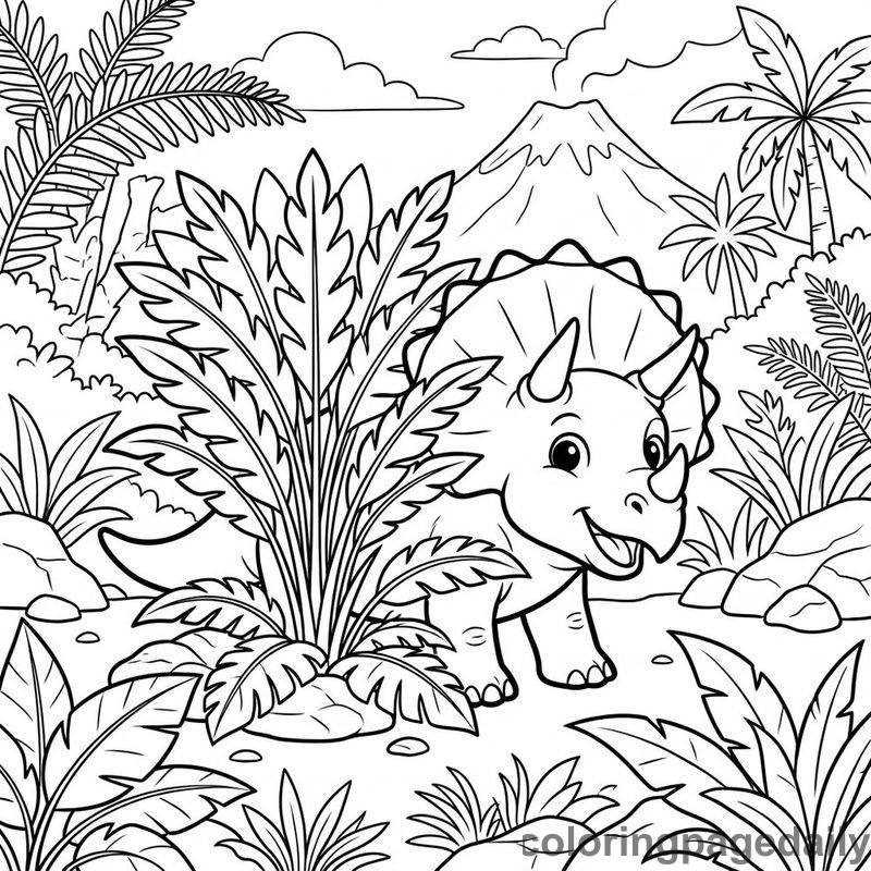 Triceratops Hide And Seek - Daily printable coloring page in Dinosaur category