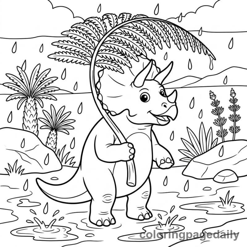 Triceratops Leaf Umbrella - Daily printable coloring page in Dinosaur category