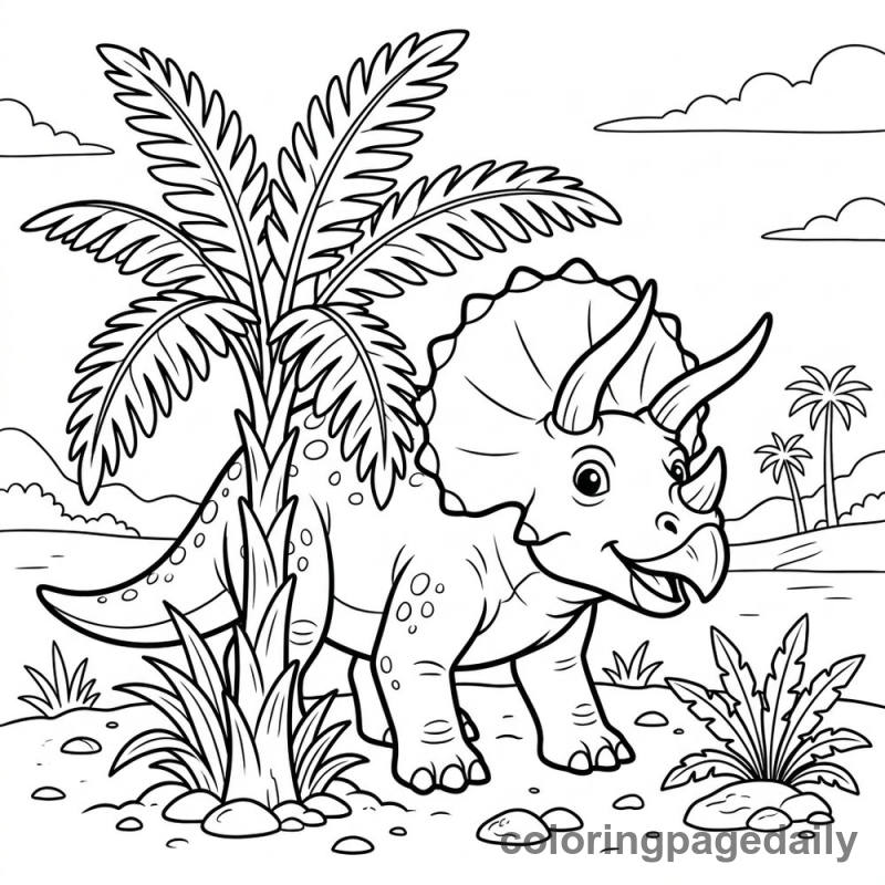 Triceratops Playing Peek-a-Boo - Daily printable coloring page in Dinosaur category