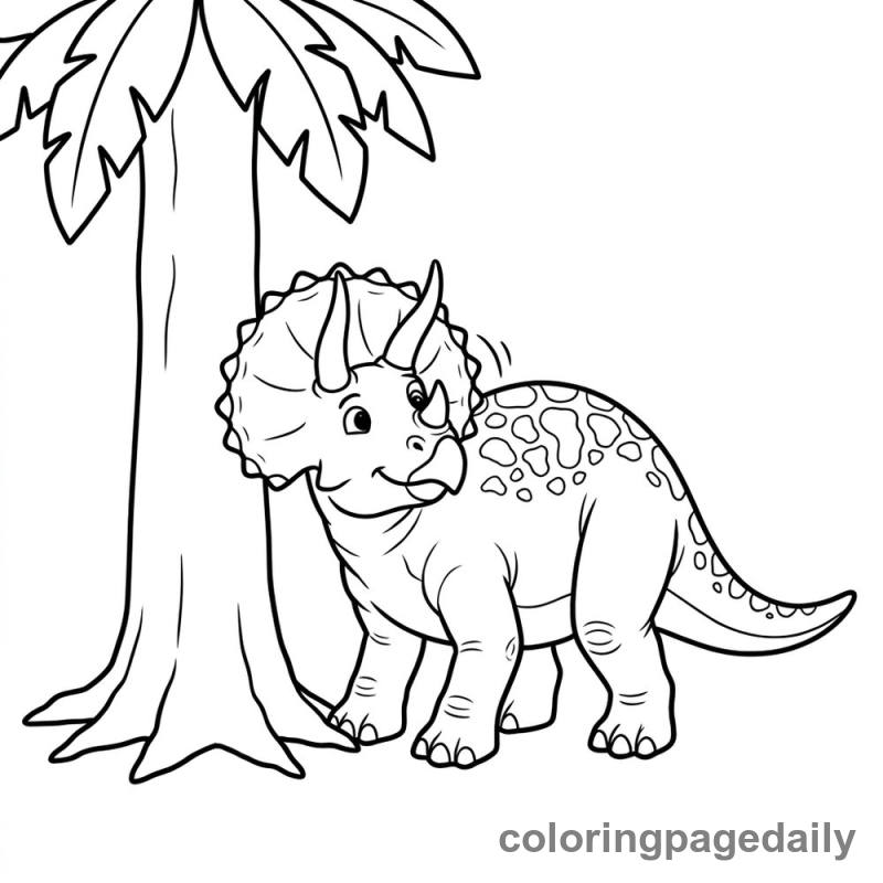 Triceratops Scratches an Itch - Daily printable coloring page in Dinosaur category