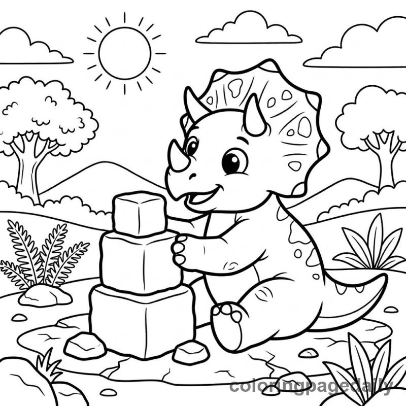 Triceratops Stacking Blocks - Daily printable coloring page in Dinosaur category