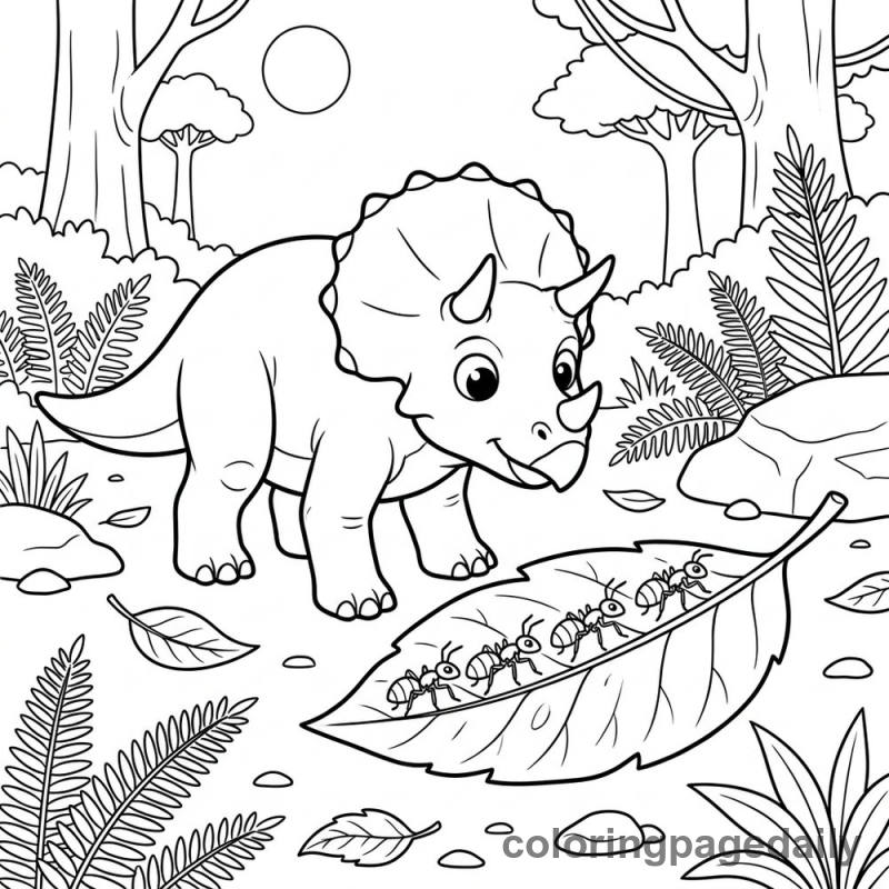 Triceratops Watching Prehistoric Ants - Daily printable coloring page in Dinosaur category