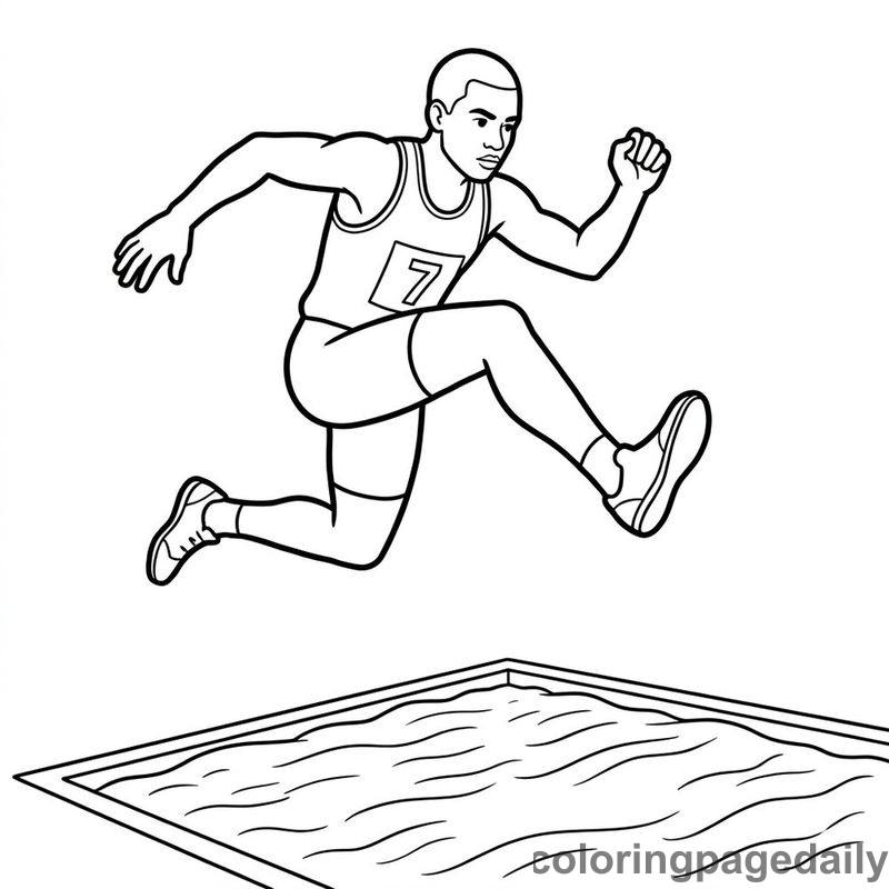 Triple Jump Athlete Bounding - Daily printable coloring page in Sports category