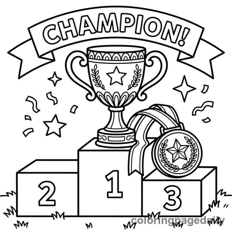 Trophy and Medal - Daily printable coloring page in Sports category