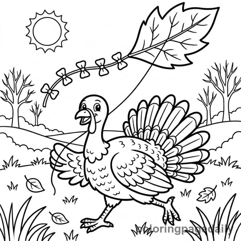 Turkey Flying A Kite - Daily printable coloring page in Thanksgiving category