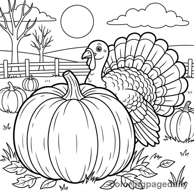 Turkey Playing Hide and Seek - Daily printable coloring page in Thanksgiving category