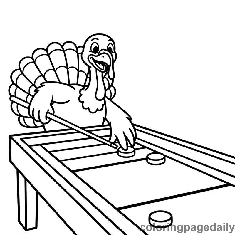 Turkey Playing Shuffleboard - Daily printable coloring page in Thanksgiving category