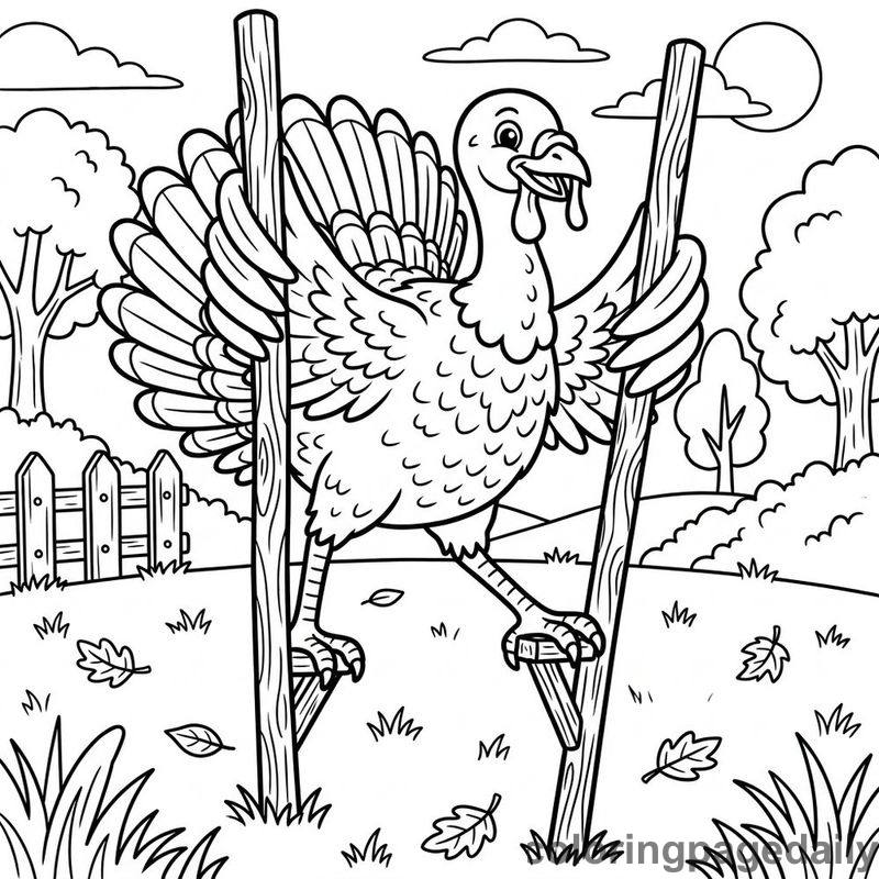 Turkey Walking On Stilts - Daily printable coloring page in Thanksgiving category