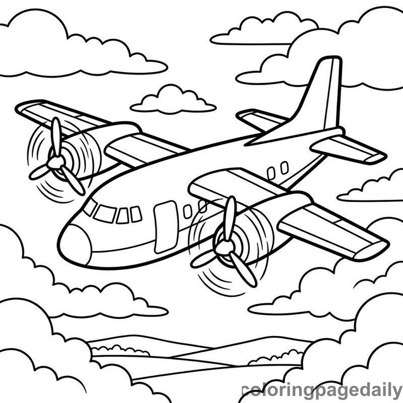 Twin Engine Cargo Plane - Daily printable coloring page in Vehicle category