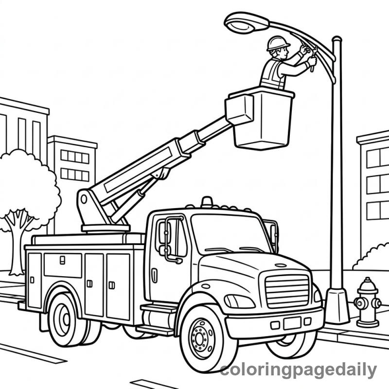 Utility Truck Working - Daily printable coloring page in Vehicle category