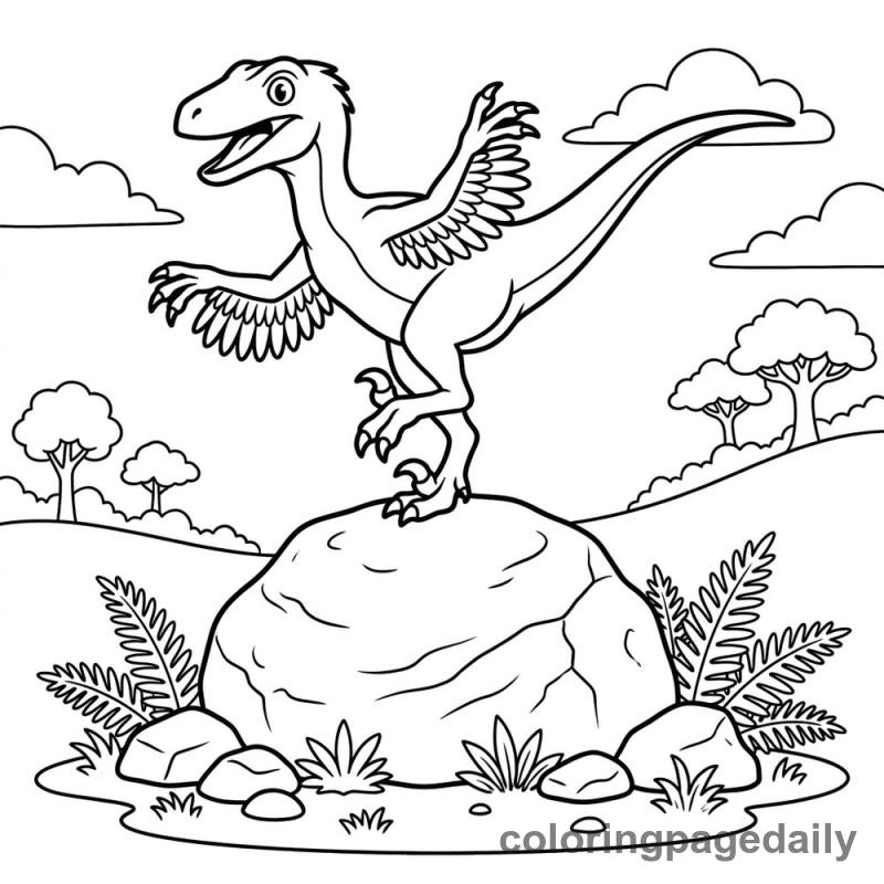 Velociraptor Balancing Act - Daily printable coloring page in Dinosaur category