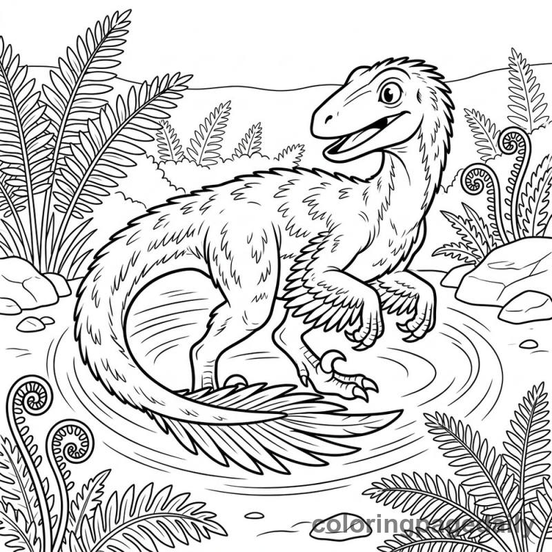 Velociraptor Chasing Its Tail - Daily printable coloring page in Dinosaur category