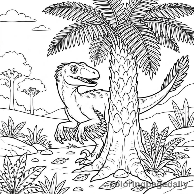 Velociraptor Hide and Seek - Daily printable coloring page in Dinosaur category