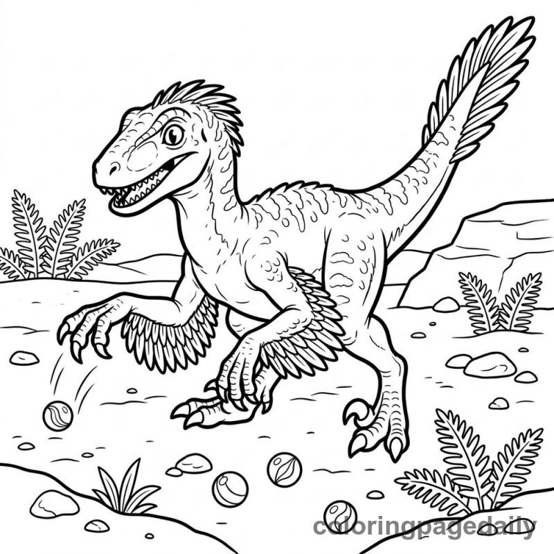 Velociraptor Playing Marbles - Daily printable coloring page in Dinosaur category
