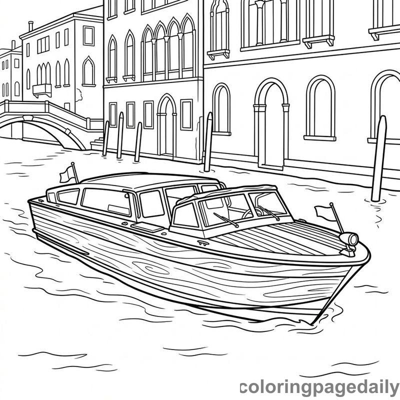 Venetian Water Taxi Boat - Daily printable coloring page in Vehicle category