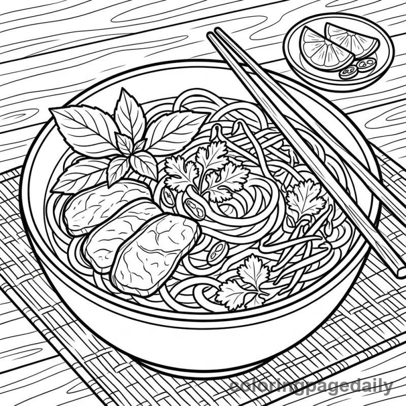 Vietnamese Pho Noodle Soup - Daily printable coloring page in Food category