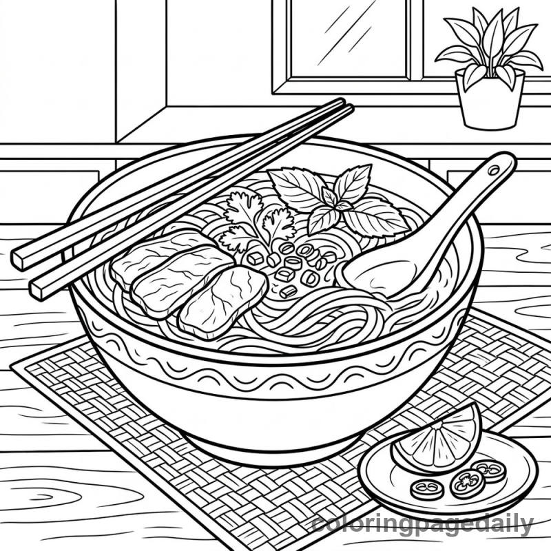 Vietnamese Pho Noodle Soup - Daily printable coloring page in Food category